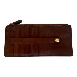 ‼️SOLD‼️ Leather Credit Card Snap Wallet Brown Zip Top Cash Pocket By Relativity